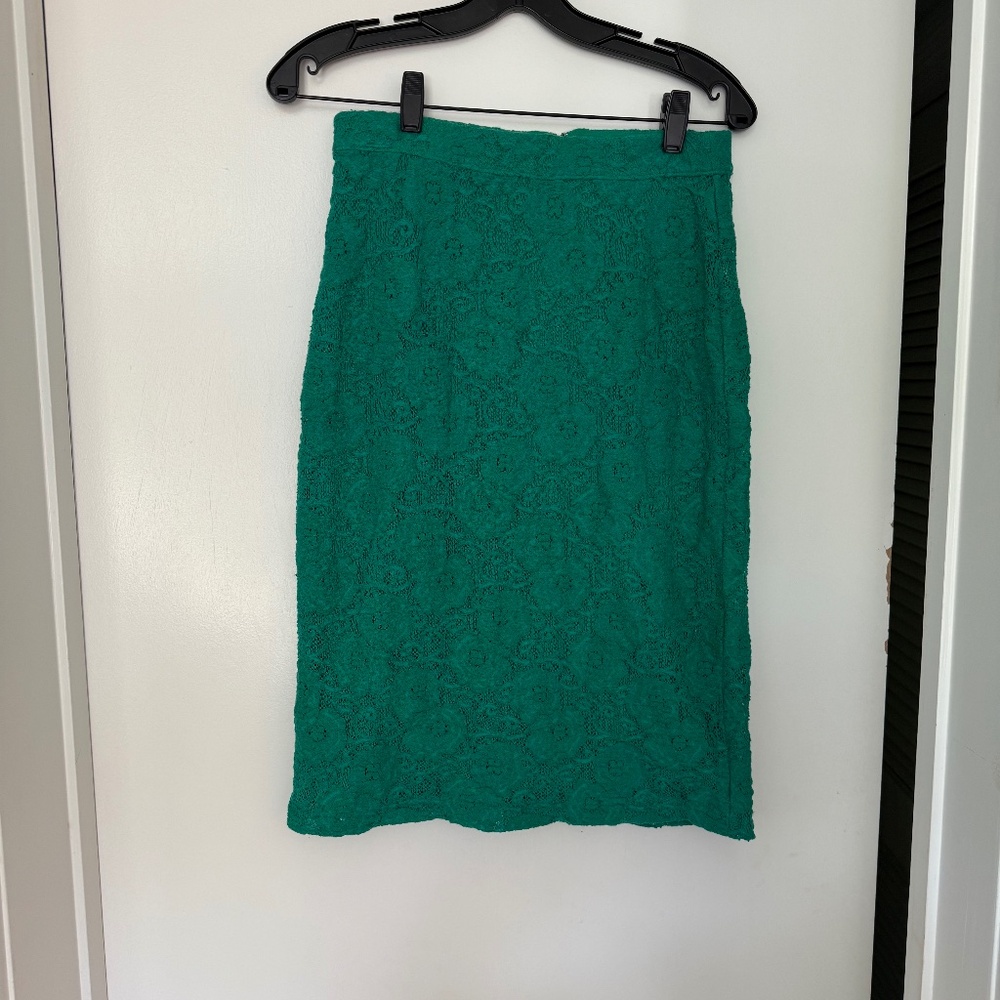 Maeve green cotton lace design pencil skirt